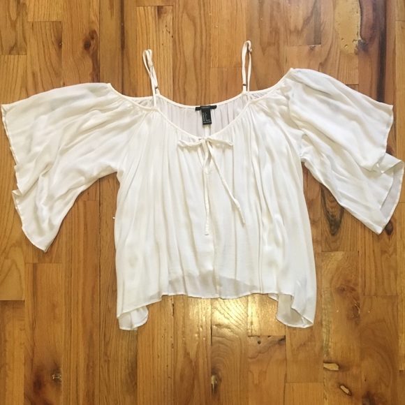 Forever 21 Tops - FOREVER21 WHITE BOHO COLD SHOULDER BLOUSE - SIZE S
